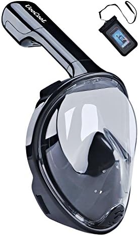UooCooL 180° Full Face Snorkel Mask- Panoramic view Snorkeling Mask For Adults And Kids, Breathe freely With Anti Fog And Anti Leak Design, See More with a Larger Viewing Area(Black, L/XL)