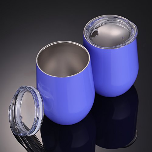 Skylety 12 oz Double-insulated Stemless Glass, Stainless Steel Tumbler Cup with Lids for Wine, Coffee, Drinks, Champagne, Cocktails, 2 Sets (Hydrangea)