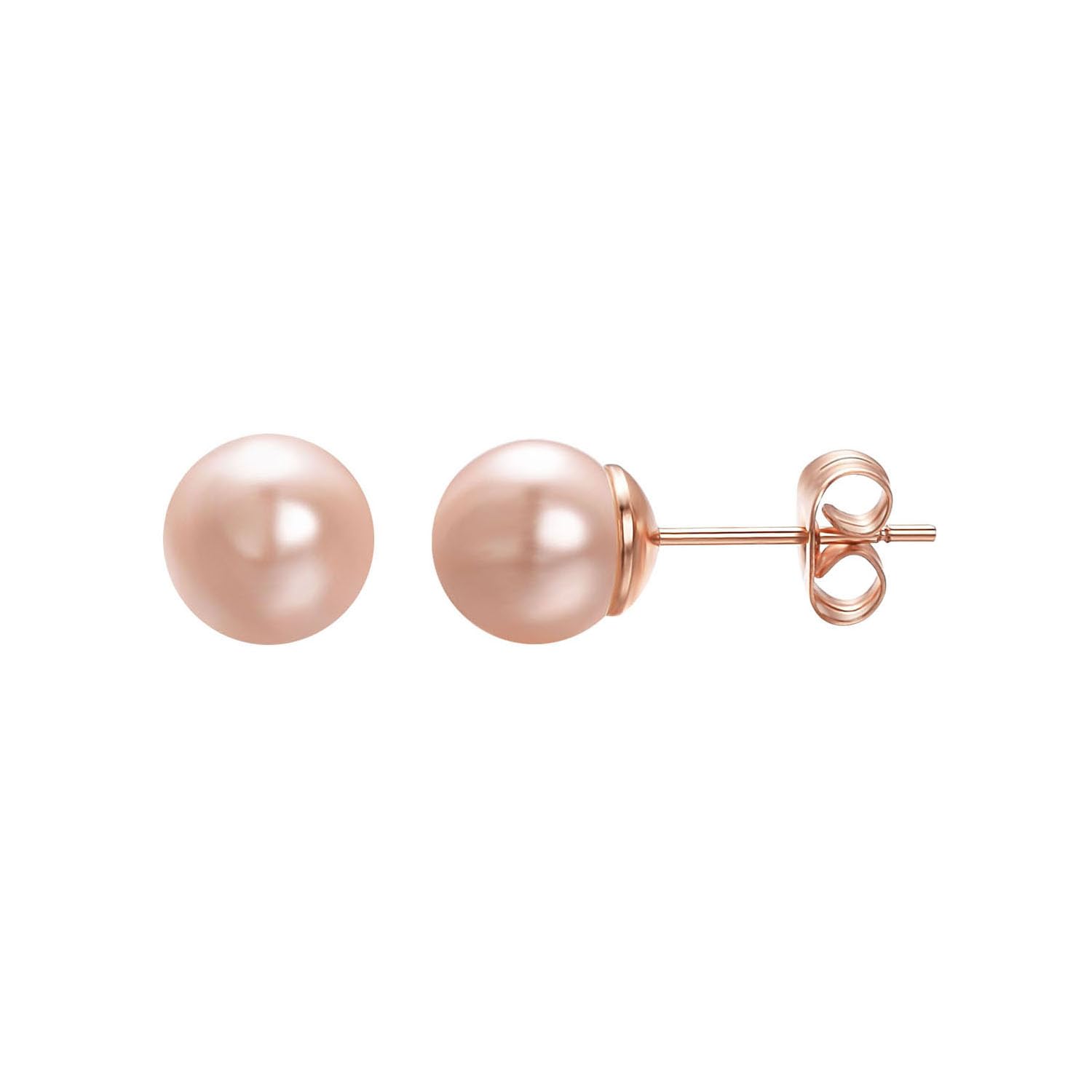 Vogem 8mm Round Pink Pearl Stud Earrings for Women 18ct Rose Gold Plated Ear Studs Earrings Exquisite jewelry