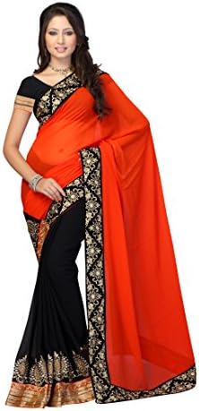 Fabdeal bollywood Designer Faux Georgette Chiffon Black Embroidered Saree Sari Sarees