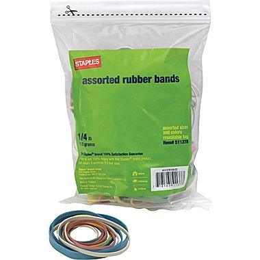 Staples Economy Rubber Bands, Assorted Sizes and Colors