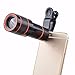 AQwzh Phone Camera Lens, 12X Zoom Telephoto Lens for Smartphone 2 in 1 HD Dual Focus Monocular for Adults Clip on Telephone Lens Kit