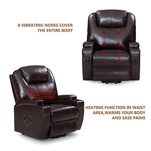 Windaze Power Lift Recliner Chair with Heat Massage, Living Room Bonded Leather Movable Sofa Chair for Elderly Brown