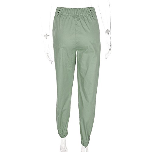 Minisoya Women Cargo Pants Slacks Casual Harem Baggy Hip Hop Dance Outdoor Jogging Sweatpants Trousers with Chain (Green, S)