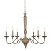 Kira Home Montreal 29" 6-Light French Country Chandelier, Adjustable Height, Smoked Birch Style Wood Finish 41ZYFuywo L