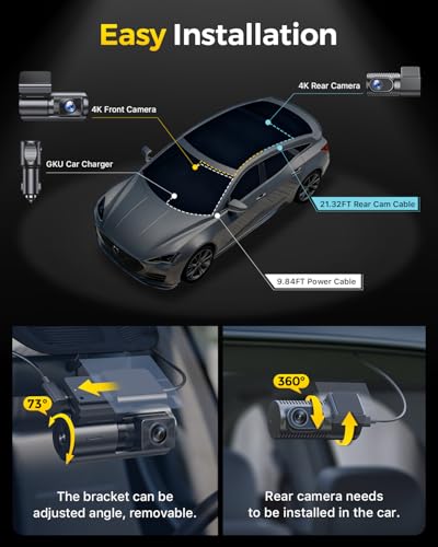 GKU 4K+4K Dash Cam Front and Rear, STARVIS 2 Sensor, 5.8GHz WiFi 6 Up to 20MB/s Download, HDR Night Vision, Dash Camera for Cars with GPS, Voice Control, 24/7 Parking Mode, 128GB Card Included