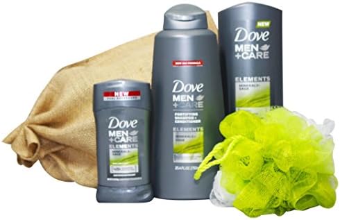 Dove Men + Care Gift Set with Large Full Size Shampoo + Conditioner, Body and Face Wash, Deodorant, and Body Pouf in Gift Bag (Minerals + Sage)