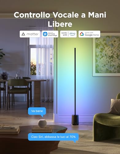 Govee RGBICWW 3 Lite Floor Lamp, 1400lm Floor Lamp Living Room and Bedroom, 152 cm Modern Floor Lamp with Music Sync, 105+ Scenes, Compatible with Alexa Matter, Black