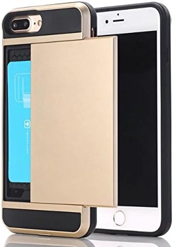 iPhone 7 plus Case, Lookly(TM) [Shockproof][Drop Protection] Hybrid Dual Layer Slim Wallet Case with Card Slot Holder Hard Shell Cover for iPhone 7 plus (5.5 inch) (Gold)