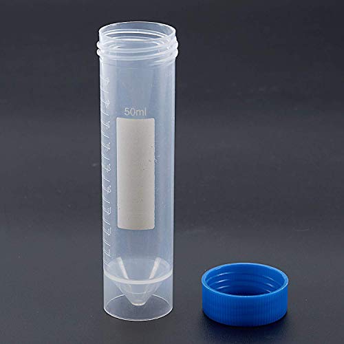 Potelin Premium Quality 5 Pieces 50ml Plastic Transparent Centrifuge Tube with Scale Plastic Test Tube Free-Standing with Screw Cap