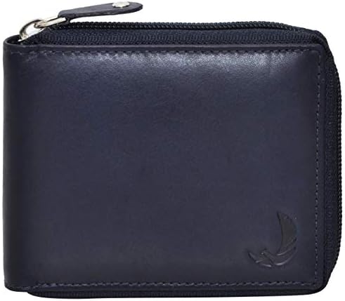 De Rich Men's Round Zip Genuine Leather Wallets RFID Protected (Blue)