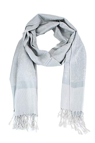 Paskmlna Paisley Jacquard Pashmina Shawl Wrap Scarf Stole (Silver01883)