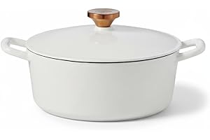 Lagostina 6 quart Round Cast Iron Cocotte with Cover, Round, Enameled Dutch oven pot, with French oven, White with Bronze Lid