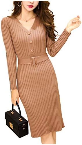 オジェ 最終セール ニット ワンピース オンラインショップ 秋冬 長袖 ウエスト Vネック シンプル ベルト おしゃれ お呼ばれ タイト