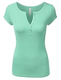 JJ Perfection Women's Basic Short Sleeve Henley T-Shirt