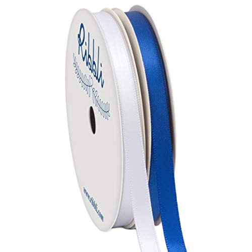 Ribbli 2 Rolls Satin Royal Blue & White Craft Ribbon,Total 20 Yards,(Royal Blue 1/4-Inch x 10-Yard, White 1/4-Inch x 10-Yard)