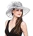 Saferin Lady Church Dress Hat Chic Organza Wedding Wide Brim Hat Grey with Bowknot