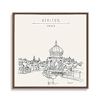 Framed Canvas Wall Art Travel Architecture Sketch Canvas Prints Home Artwork Decoration for Living Room,Bedroom - 16x16 inches