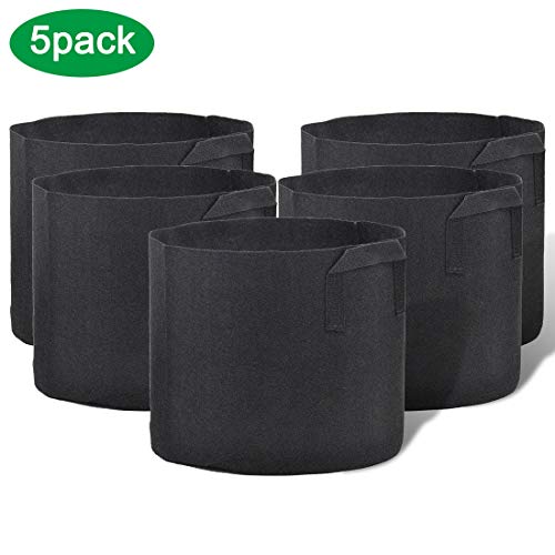 Y YOOMALL Plant Grow Bags 5-Pack 5 Gallon Fabric Aeration Pots, Thickened Breathable Fabric Pots with Handles for Vegetable/Flower/Plants