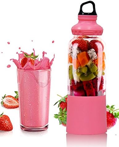 THINSGO Juicer Cup, Portable Personal Size Eletric Rechargeable Mixer, Fruit Mixing Machine, Blender, Water Bottle 500ml with USB Charger for Sports, Working, Kitchen, Dining (Pink)