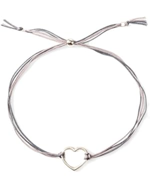 Friendship Medium Open Heart with Mix String Sterling Silver Grey Bracelet