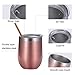 BBTO 2 Sets 12 oz Stainless Steel Stemless Wine Glass, Unbreakable Double Wall Insulate Cup Tumbler with Lids for Wine, Coffee, Including 2 Pieces Straws and 2 Pieces Brushes (Bright Rose Gold)