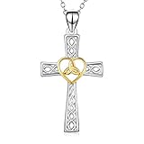 YFN Women Religious Jewelry 925 Sterling Silver Two-Tone Eternal Love Heart Celtic Knot Cross Pendant Necklace
