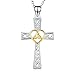 YFN Women Religious Jewelry 925 Sterling Silver 24k Polished Heart Eternal Celtic Knot Cross Pendant Necklace