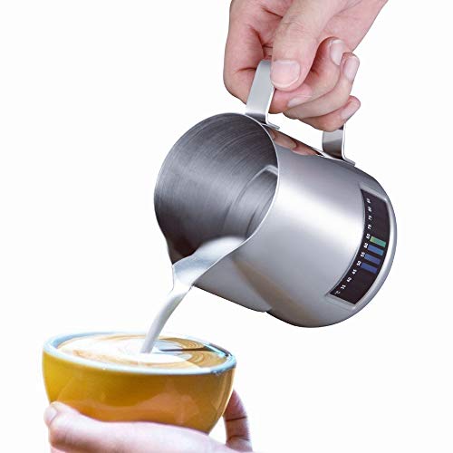 Milk Frothing Pitcher, Stainless Steel Creamer Frothing Pitcher With Integrated Thermometer 20 oz (600 ml), Chrome
