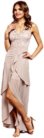 Soieblu Lilac Gray Vintage Style Lace & Ruffle Sleeveless Maxi Dress, Small