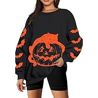 Aohooy Halloween Shirts Women Oversized Ghost Sweatshirts Crewneck Cute Spooky