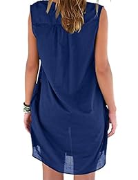 GRAPENT Vestido de verano informal sin mangas, cuello en V, con bolsillo, para la playa