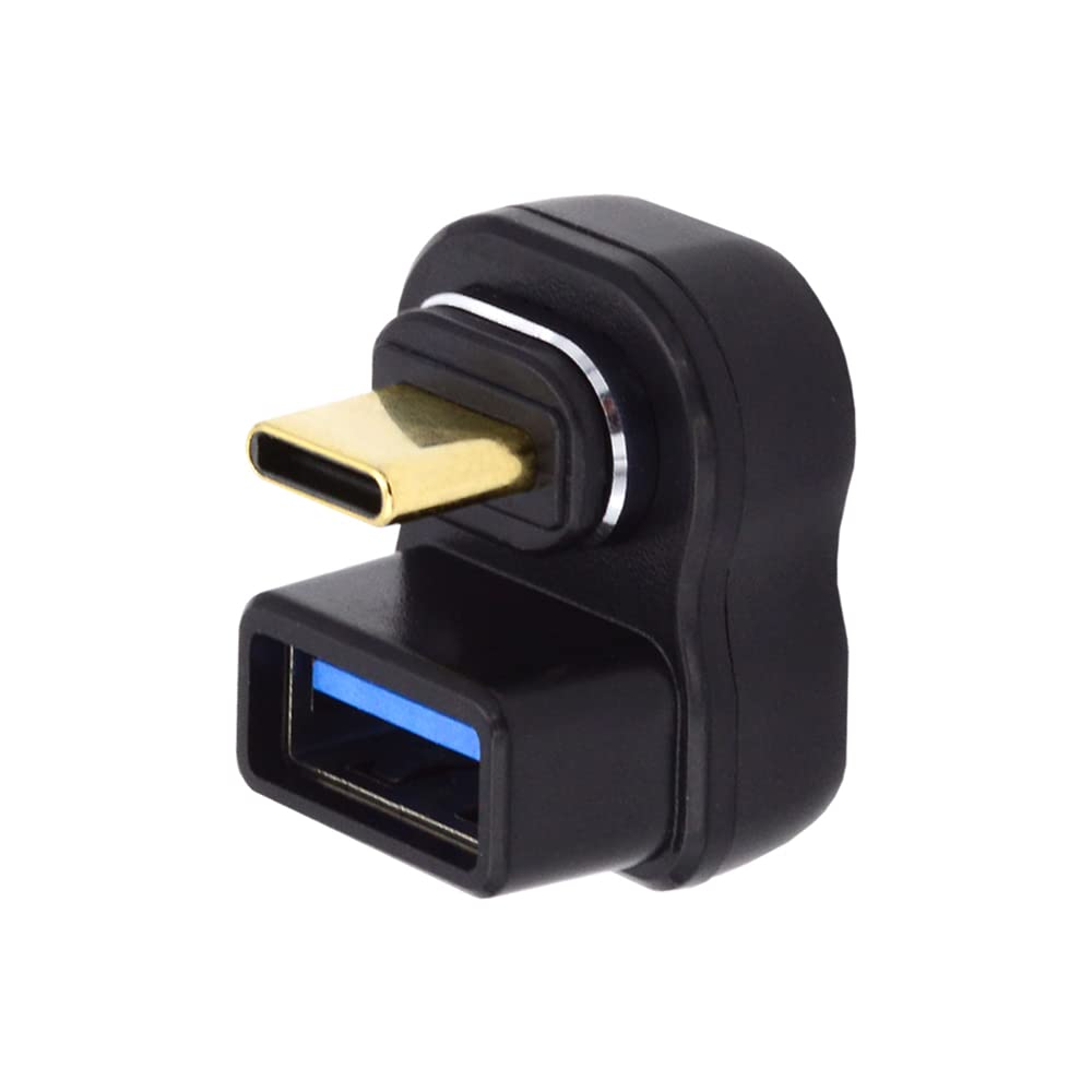 NFHK Magnetic 10Gbps Type C Male to USB3.0 Female OTG Data Adapter Opposite U Shape Back Angled for Laptop Phone