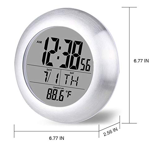 OCEST Digital Bathroom Shower Kitchen Wall Clock, Waterproof for Water Spray, Temperature Humidity Calendar 6.8 Inches Large Display Desk Clock with Suction Cup Hanging Hole Shelf Stand - White - Thumbnail 4