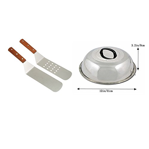 Broilmann 12inch Stainless Steel Lid with Hook +2 Shovels,12 Inch Round Basting Cover Fit Blackstone, Cheese Melting Dome and Steaming Cover - Best for Use in Flat Top Griddle Grill Cooking