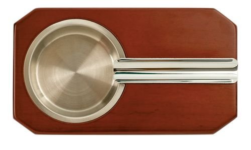 Stainless Steel Piccolo Cigar Ash Tray In A Wood Base with Cigar Rest