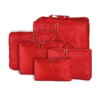EZ Life Multipurpose Bags-in-Bag Travel Organizer - Red - set of 5- Nylon