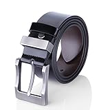 Men's Leather Reversible Belt with Polished Buckle (Black & Brown)