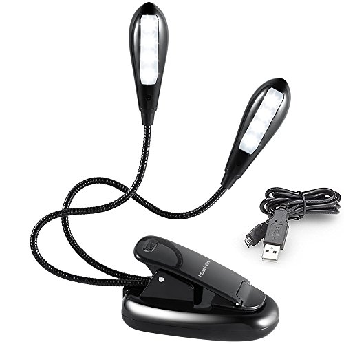 MustWin 12 LED Clip On Book Light, Rechargeable Reading Light 9 Levels Brightness, Music Stand Light Travel Lamp for Kids, eBook Readers, Music Players with USB Cable - Thumbnail 7