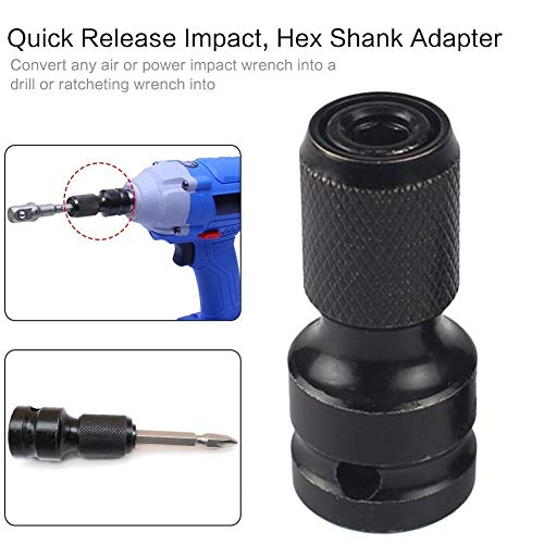 Maslin 1Pc 1/4" Hex Shank Drill Chuck Conversion Kit Converter Impact Driver 1/2" Square Quick Change Adapter Converts Air Power Wrench