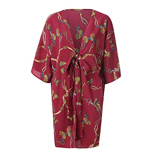 Women Butterfly Prints Open Cape Casual Blouse Kimono Cardigan with Bohemian Floral Print - Thumbnail 4