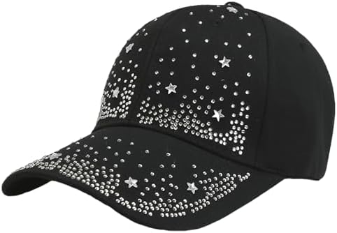 Bling Bejeweled Baseball Cap Black w Diamonds Hat Studded Y2K Strapback TOP HEADWEAR Womens Jeweled Rhinestone Studded Hat - Crystal  main image 2