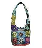 Handcrafted Razor Cut Heavy Cotton Bohemian / Hippie / Gypsy Floral Peace Bag Nepal