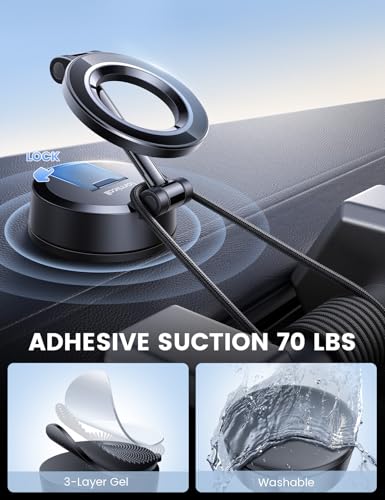 Lamicall Phone Mount for Car [70LBS Powerful Suction] for Magsafe Car Mount, 360° Adjustable Suction Cup Phone Mount Dashboard & Windshield for Truck for iPhone 17 All Smartphone