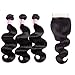 10A Brazilian Body Wave Virgin Hair 3 Bundles With Closure Free Part Unprocessed 100% Human Hair Bundles With Lace Closure (12 14 16+12Free part)