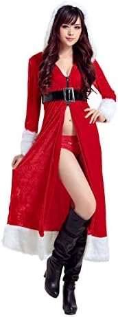 Mumentfienlis Womens Red Hooded Cloak Costume Mrs Santa Claus Costume Christmas Cape Size SML Red1