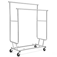 Rackaphile Collapsible Adjustable Double Rail Rolling Clothing Garment Drying Rack, Chrome Finish