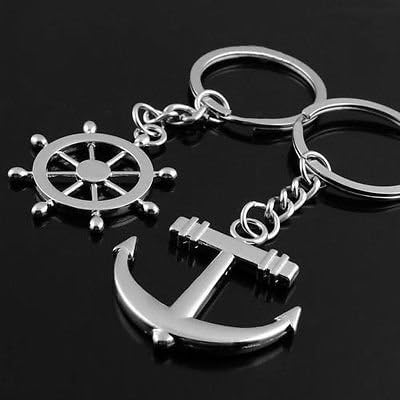 Couple Love Fashion Anchor Rudder Crystal Metal Key Chain Favorite Ring Keychain