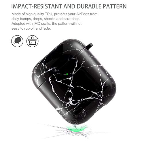 Cutebricase Airpods Case, Black Marble Airpod Case Protective Hard Case Cover for Apple AirPods 2 & 1 with Keychain Compatible with Wireless Charging (Black Marble)