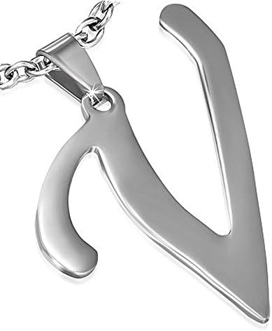 Stainless Steel Cursive Initial Alphabet V Charm Pendant